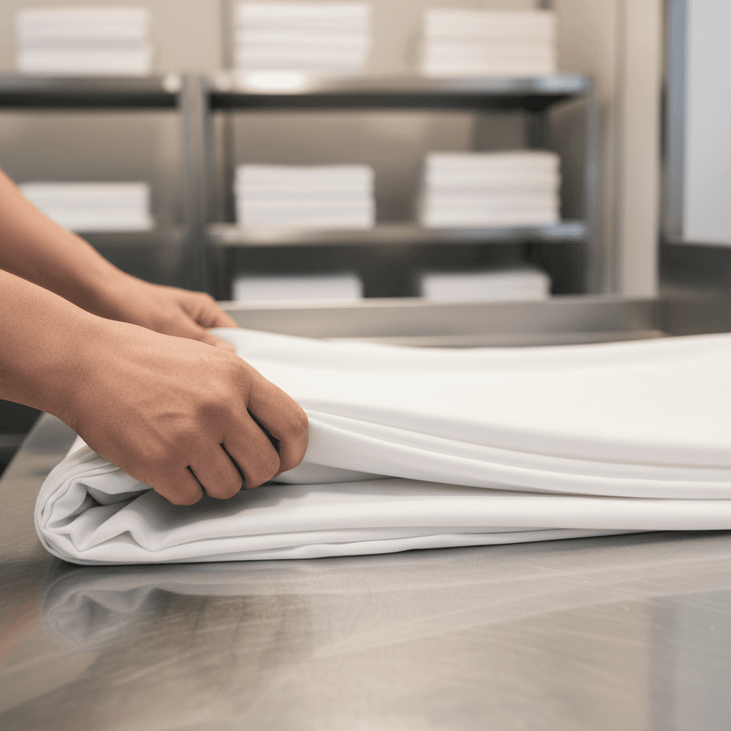Hands rolling towels to hotel standard